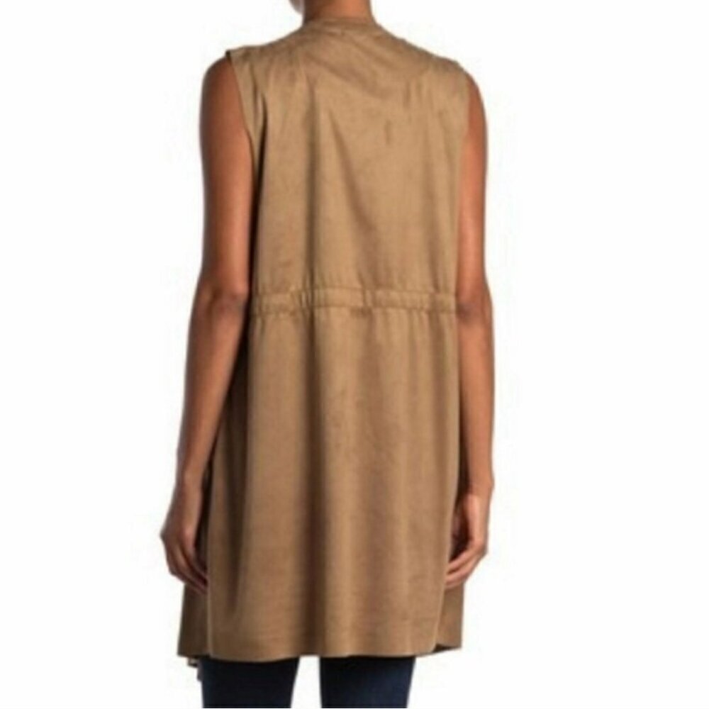 Max Studio Carmel Vicuna Faux Suede Open Front Sleeveless Vest Women’s Size S - Picture 12 of 13